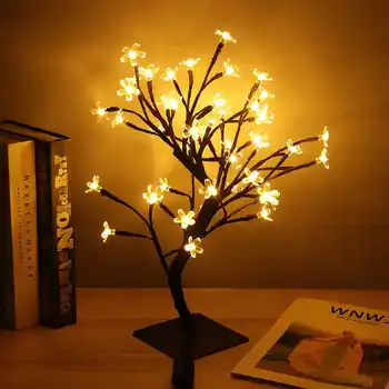 24/48 LED USB Ķiršu Ziedu Koks, Gaismas, Galda Lampas, Silti Balta Nakts gaisma 45cm 60cm Guļamistaba Kāzu svinības, Ziemassvētku Rotājumi