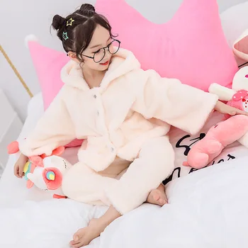 Pidžamas Komplekts Meitenēm Ziemas Flaneļa divpusējs Vilnas, Bieza, Bērnu Pidžamas, Meiteņu Kids Sleepwear Tērpiem Homewear Pijamas 12T