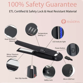 HairDiva Lādējams Matu Iztaisnotājs Mazu Pārnēsājamu USB Uzlādes Plakani Dzelzs Bezvadu MINI Wiress Matu Iztaisnošanas Dzelzs