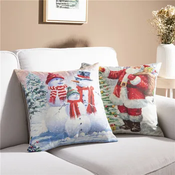 Topfinel Ziemassvētku Karikatūra Stils Spilvendrānas CottonLinen Santa Claus, Sniegavīrs Spilvenu Pārvalki Mājas Dekori Dīvānu Zeķes