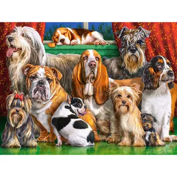 5d diy Dimanta glezna Krustdūrienā komplekts Dimanta Izšuvumi mozaīkas ģimenes suņi modelis attēlā KBL