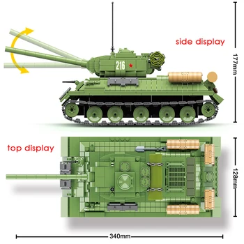 Militāro WW2 Padomju Savienības T-34 Smago tanku Celtniecības Bloki Modelis Tehnikas Komplekts Armijas Policijas Karavīrs DIY Pasaules Kara Rotaļlietas Zēns Dāvanu