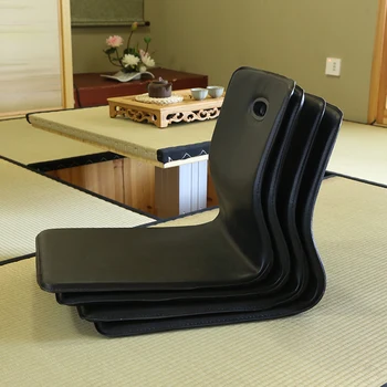 (4gab/lot) Tatami Zaisu Legless Krēsls Mākslīgās Ādas Melnā Krāsā Dzīvojamās Istabas Mēbeles Japāņu Stila Grīdas Sēdvietu Āzijas Krēsls