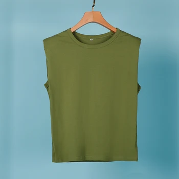 Sieviešu Kokvilnas Polsterētām Plecu T-Krekls O-Veida Kakla Bez Piedurknēm, Solid Korejas Sieviešu T-Krekli 2020 