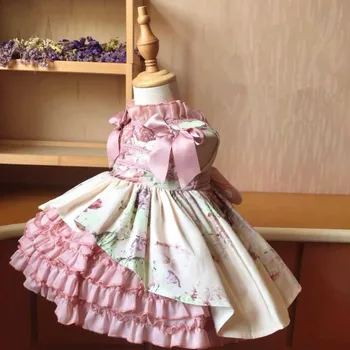 Rudens Ziemas Spānijas Vintage Meitenes Lolita Princese Kleita Bez Piedurknēm Drukāt Salds Cute Kleitu Par Meitenēm, Lieldienu Vestidos Y3554