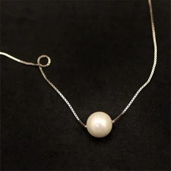 LULU-CŪKU 925 Sudraba Kaklarota Viena Pērle sieviešu vienslāņa Clavicle Ķēdes Vienkāršu Modes Kaklarota N0010