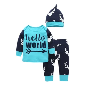 Jaundzimušo Sveika, Pasaule Bērnu zēnu Apģērba Komplekts Vēstuli iespiesti Topi+Bikses+Cepures 3pcs Toddle Modes Zēni Meitenes apģērbs apģērbs