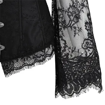 Sieviešu Steampunk Vintage Viktorijas Krekls Topi Sexy Pie Pleca Mežģīnes Long Sleeve Black Retro Blūze Plus Izmērs Prom Puse Korsešu