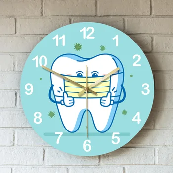 Zobu izmantot Ķirurģisko Masku Rouned Iespiesti Sienas Pulksteņi Zobu Zīmi, lai Informētu Pacientus, kas Nav Iet Mājās, Dekoratīvie Skatīties