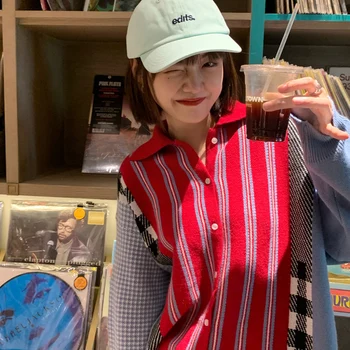 2 Krāsas 2020. Gada Rudenī korejiešu stilā, krāsu salikuma knittd jakas sieviešu vintage cepures džemperi (C8019)