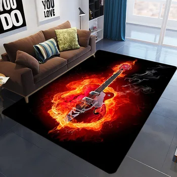 Mūzikas Dzīvojamā istaba 3D iespiesti paklāju Ģitāra, bungas paklāju, lai bērnu istabas anotācija liesmas paklāju guļamistabā, viesistabā, anti-slīdēšanas grīdas paklājs