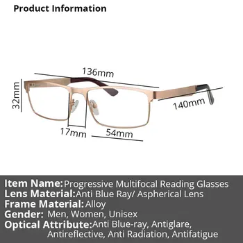 Progresējoša Multifokāla Lasīšanas Brilles Vīriešiem Metāla Anti Zilā Gaisma Brilles
