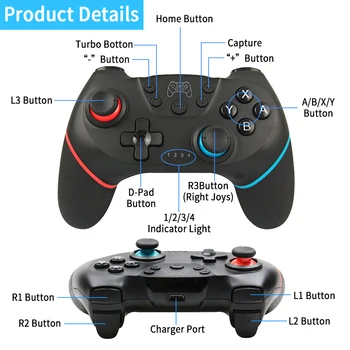 Bluetooth Pro Controller For NS-Switch Nintend Slēdzi, Bezvadu spēļu vadāmierīces, Lai Pārslēgtos Konsole Spēli USB Kursorsviru ar 6-Asi Rokturis