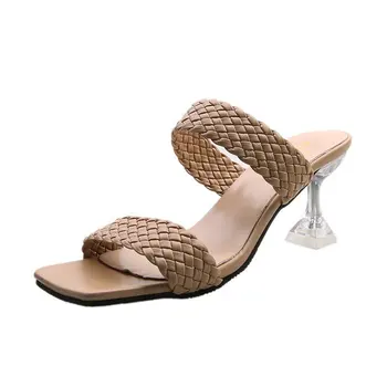 Sieviešu sandales jauna vidēja papēža sandales, čības sieviešu vasaras nodilumu izturīga neslīdoša bieza-soled augstpapēžu kurpes sieviešu modes