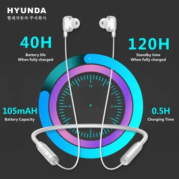 HYUNDAI HE02 Neckband Austiņas Bluetooth V5.0 Bezvadu Earbuds HIFI Stereo IPX5 Ūdensizturīgs Sporta Darbojas Austiņas