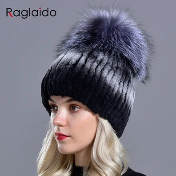 Sieviešu ziemas kažokādas cepures dabas rex trušu kažokādas pompom adīts silts, elastīgs modes pūkains bieza āra īstu dabīgās kažokādas cepure