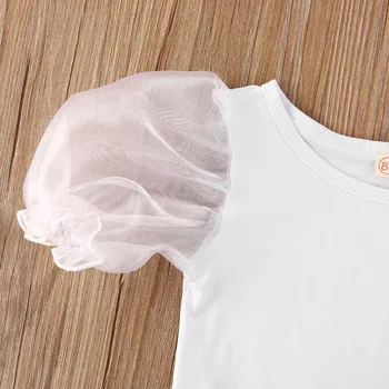 Baby Meitenes Puff Piedurknēm Tērpiem 2gab Vasaras Apģērbu Komplekts Modes O veida Kakla T-krekls Top+Šorti Apģērbu Komplekti