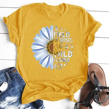 T Krekls Sieviešu Lakrosa Saulespuķu Drukāt O-veida kakla Īsām Piedurknēm T-krekls Vasaras Zaudēt Gadījuma Zīmolu Topi Apģērbi 