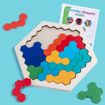 Koka Hexagon Puzzle Bērniem Pieaugušo - Šūnveida Forma, Tangram Puzzle Rotaļlietas Ģeometrija Loģikas IQ Spēle Dāvana Mazuļiem