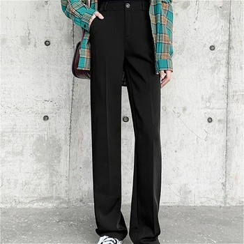 Gadījuma Bikses Sievietēm Augsta vidukļa Vasaras Plaša kāju Plānas Melnas Biroja Lady Sieviešu Bikses Pārklājus, Elegants Atpūtas korejiešu Stilā Šiks Jaunas