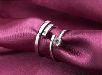 925 sterling sudraba modes spīdīgas kristāla mīļotājiem pāris gredzeni, rotaslietas, sieviešu, vīriešu pirkstu atveriet gredzenu kāzu dāvanu lēti