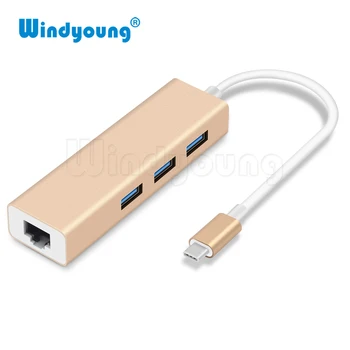 USB C Ethernet RJ45 Lan Adapteris, Tips C 3 Porti USB 3.0 Hub 10/100/1000Mbps Gigabit Ethernet Tīkla Adapteris priekš Macbook