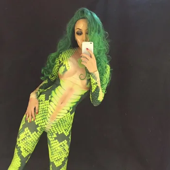Zaļā Čūska Jumpsuit Halloween 3D cosplay Kostīms sieviešu sexy Naktsklubs Puse