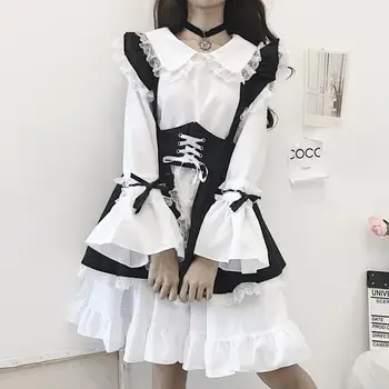 Japāņu Lolita Stila Meitene Salds Apģērbs Vestidos Femininos Cosplay Retro Lady Doll Kleita Kawaii Ruffles Sievietes Puses Kleita