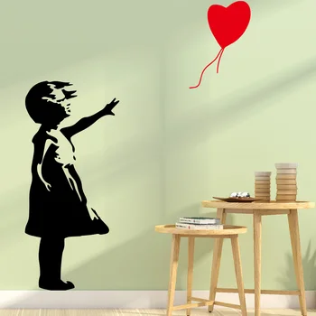 Klasiskās Vinila Uzlīmes Meitene Ar Sarkano Balonu Banksy Sienas Uzlīmes, Lai Dzīvojamā Istaba Dekori Tapetes banksy Guļamistabas Sienas Uzlīme