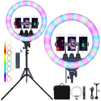 Fosoto FT-180 RGB Gredzenu Gaismas, 18 collu Fotogrāfija Apgaismojuma Lampa Ar Statīvu Ringlight Ar Remote Usb, Lai Grims Youtube Kamera