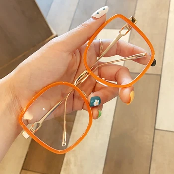 Anti-zila Gaisma Datoru Brilles Sieviešu Modes Zīmola Sakausējuma Laukumā Skaidrs, Brilles Rāmis Sieviešu Tuvredzība Brilles Zaļa, Oranža