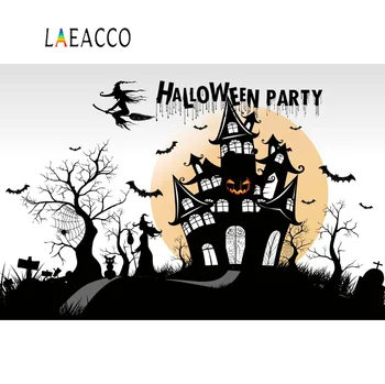 Laeacco Halloween Fotogrāfijas Fons Ragana Kapa Piemineklis Bat Saulrieta Skatuves Bērnu Foto Fons, Photocall Foto Studija