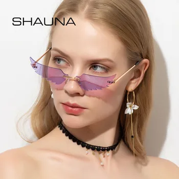 SHAUNA Unikālo Eņģeļa Spārni Saulesbrilles Sieviešu Modes bez apmales Spoguļa Pārklājums, Kaķu Acu Toņos UV400