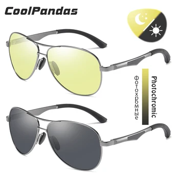 CoolPandas Izmēģinājuma Polarizētās Saulesbrilles, Vīriešu Photochromic Dienu Nakts Redzamības Aviācijas Saules Brilles Sievietēm Hameleons gafas de sol hombre