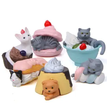 6 Gab./daudz Cute Zakka Gardēdis deserts Kaķu Attēls Pārtikas Dzīvnieku Kaķu Rotaļlietu Kolekciju Modelis PVC Laivas Rotājumu