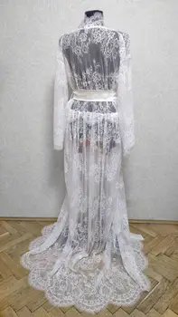 Baltā Līgavas Tērpu ar Jostu Mežģīņu Kāzu Sleepwear Peldmēteļi Nightgowns Drēbes Sievietēm Buduārs Kleitas Kimono