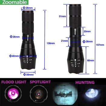 INFRASARKANO staru Lampas Led Lukturīti 18650 Uzlādējams Akumulators Zoomable Uzmanību 850 nm, LED Infrasarkano Staru Nakts Redzamības Lāpu, Medībām