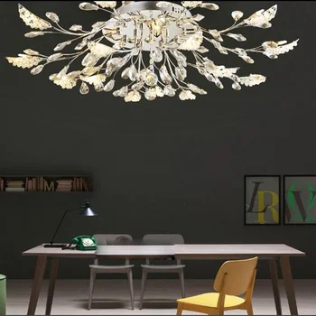 Eiropas stila apaļo kristāla lampas dzīvojamā istabā lukturi, mūsdienu minimālisma zelta un sudraba led restorāns griestu gaismas AC85-265V
