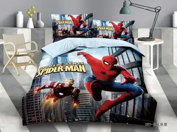 Disney lētāk gultas komplekts bērnu gultas dekori dvīņu izmēra sega sedz gulta 120x200cm vienu plakanu lapu 3pcs zirnekļa cilvēks karikatūra