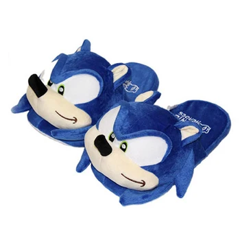 Jaunu skaņas ātrumu uzplaukums plīša mājas čības modes ziemas iekštelpu zilas kurpes karikatūra Sonic Ezis pieaugušo plīša lelle čības