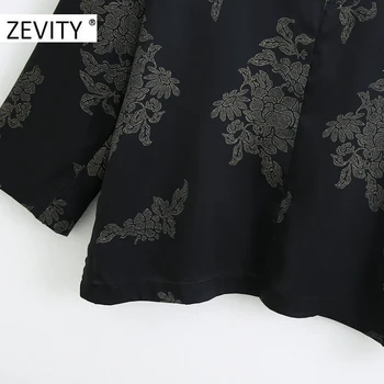 ZEVITY Jaunā sieviešu vintage v kakla ziedu drukāt gadījuma smock blūze krekli sievietēm ar garām piedurknēm kimono roupas šiks blusas topi LS7188
