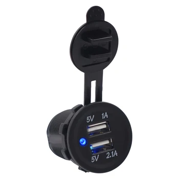 Motociklu Dual USB Ligzda Lādētājam Strāvas Adapteri Kontaktligzdai Power 12-24V Mobilo Telefonu Lādētājs ar LED Auto Automašīnu Kravas automašīnu LTV Laivu