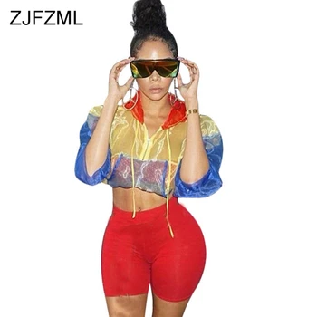 ZJFZML Streetwear Divas Gabals, kas Sieviešu Kostīmi Kontrasta Krāsu Kapuci Kultūraugu Top Un Skinny Bikses, Sieviešu Kostīmi Rudens Sweatsuits
