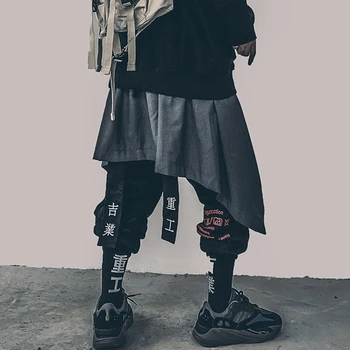 11 BYBB IR TUMŠS, Neregulāras Hip Hop Vīriešiem Harēma Svārki, Bikses Harajuku Regulējams Streetwear Black Kroku Priekšauts Gothic Jogger Bikšu