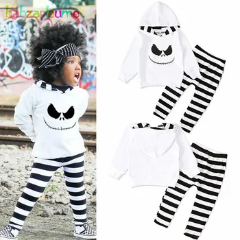 2GAB/Bērnu Halloween Tērpi Toddler Zēns Meitene Apģērbs Gadījuma Drukāt Kokvilnas Kapuci T-krekls+Svītru Bikses Bērniem, Drēbes Komplekti BC1310-1