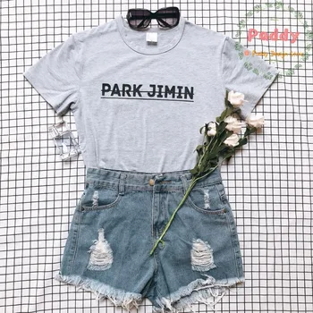 OKOUFEN Tumblr Modes KPOP PARK JIMIN T Krekls Streetwear Crewneck Sieviešu Top Gadījuma Kokvilnas T-Krekls Top Plus Lieluma Piliens Kuģis