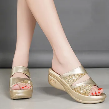 Sieviešu sequin Sandales PU Platformas Kurpes Sieviete Spilgti Atvērtu Purngalu Pludmales Sandales Dāmas Kurpes Zapatos De Mujer 