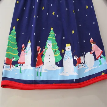 Lekt Metru Ziemassvētku Princese Kleitas Bērnu Meiteņu Apģērbu Aplikācijas Sniegavīrs Kokvilnas Puse Bērnu ar garām Piedurknēm Bērniem Kleita