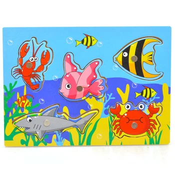 Bērnu Zvejas Spēle, Koka Okeāna Jigsaw Puzzle Board Magnētisko Rotaļlietu Stienis Fun Rotaļlietas Bērniem Izglītības Interaktīvās Zvejas Rotaļlietas