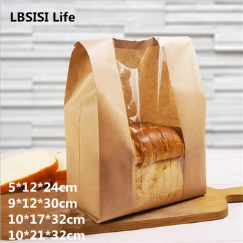 LBSISI Dzīves 50gab Kraftpapīrs Maize Skaidrs Izvairītos no Eļļas Iepakojuma Grauzdiņš Logu Maiss Cepšanas Takeaway Pārtikas pakas Kūka Soma Puse